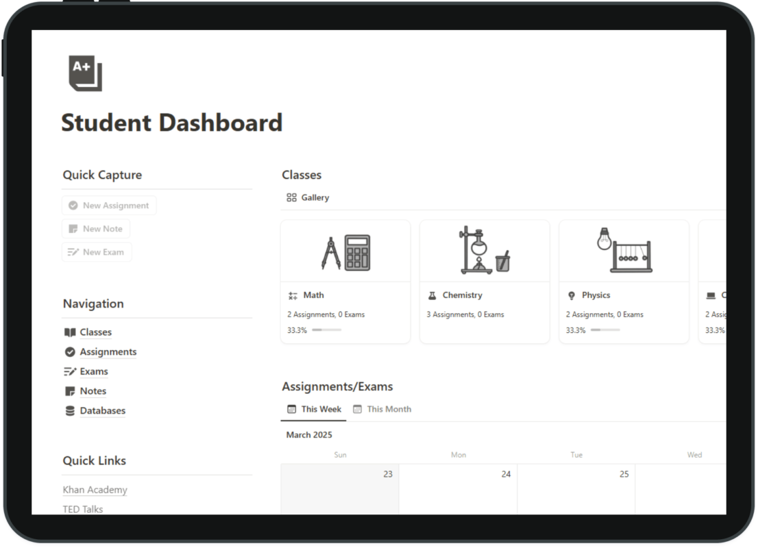 notion templates for college students