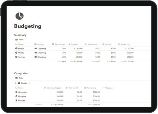 financial notion template